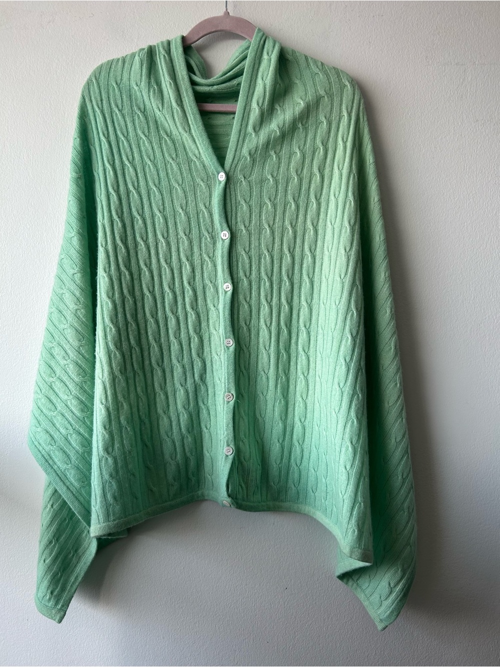 Kumari's mint green cable-knit Cashmere Poncho Scarf